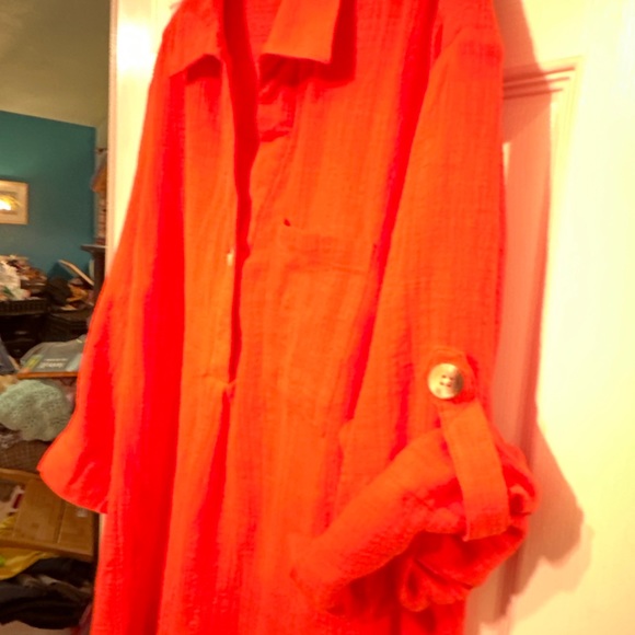 C Est 1946 Women’s Sz 14/16 orangeCotton Tab Sleeve Button Up Tunic Blouse - Picture 2 of 5